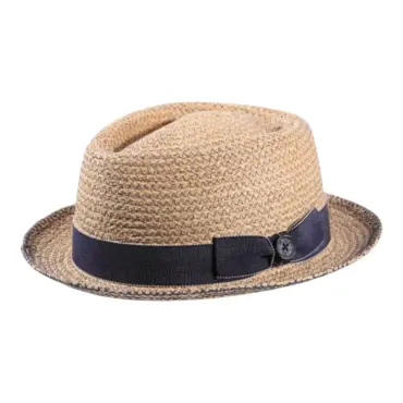 Raffia Sommerhut in Diamantform mit jeansblauem Hutband|||