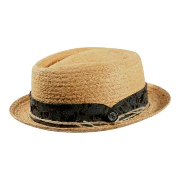 Strohhut Player Diamantform mit Stoffband  Naturton