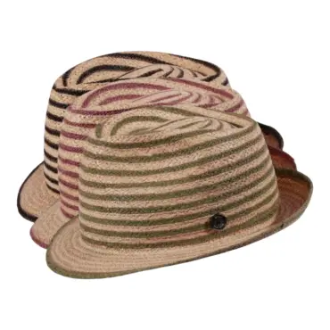Altrosa oder Olivegrün|Strohhut Trilby aus Raffia mit farbigen Borten in Schwarz