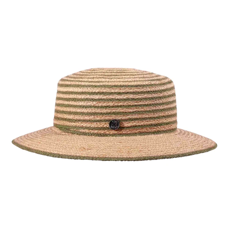 Damenhut Cloche aus Raffia mit zweifarbigen Streifen
