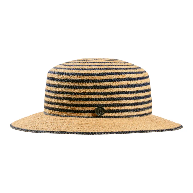 Damenhut Cloche aus Raffia mit zweifarbigen Streifen