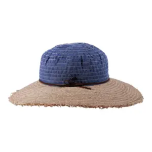 altbarer Sommerhut Cloche mit breitem Raffiarand und gestreifter Stoffkrone|altbarer Sommerhut Cloche mit breitem Raffiarand und gestreifter Stoffkrone||