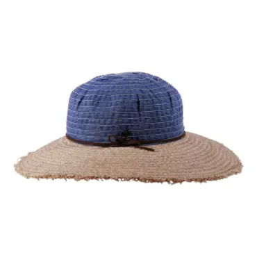 altbarer Sommerhut Cloche mit breitem Raffiarand und gestreifter Stoffkrone|altbarer Sommerhut Cloche mit breitem Raffiarand und gestreifter Stoffkrone||