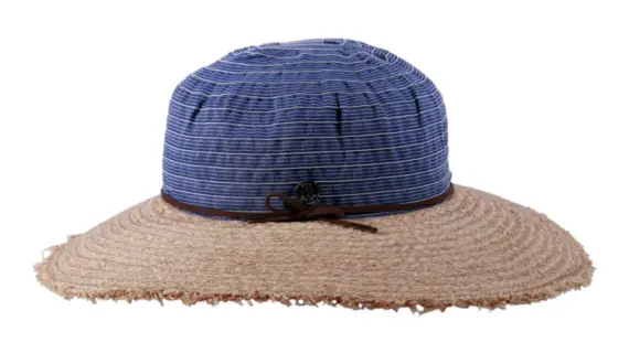altbarer Sommerhut Cloche mit breitem Raffiarand und gestreifter Stoffkrone|altbarer Sommerhut Cloche mit breitem Raffiarand und gestreifter Stoffkrone||