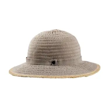 Cloche Bändelhut rollbar aus Raffia und Polyester in Hellbeige