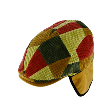 Flatcap Cord Patchwork mit Ohrenklappen – hochwertige Kopfbedeckung von Fiebig bei Hut Factory Schweiz