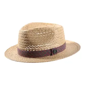 Luftiger Sommerhut Fedora aus Naturstroh mit farbigem Hutband|