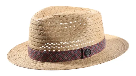 Luftiger Sommerhut Fedora aus Naturstroh mit farbigem Hutband|