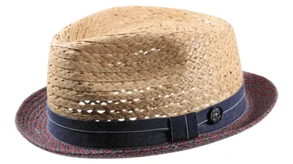 Player Sommerhut aus Stroh mit Jeansband und Stoffkrempe