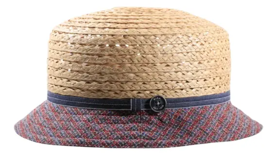 Sommerhut Bucket aus Stroh mit Stoffrand in Rot|