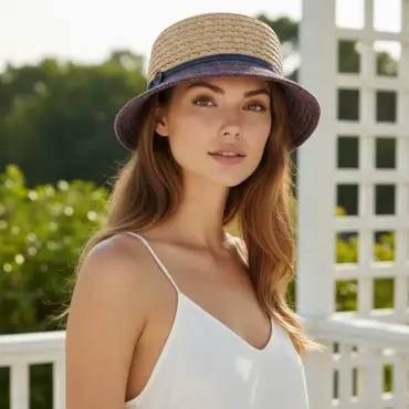 Bucket Breezy Straw & Fabric Natur Rot Sommerhut von Risa
