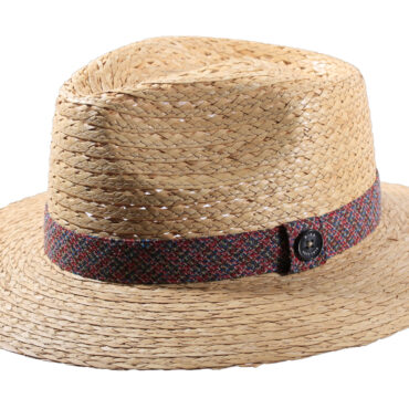 Strohhut Fedora mit luftiger Krone und farbigem Textil-Hutband mit Risa-Knopf|