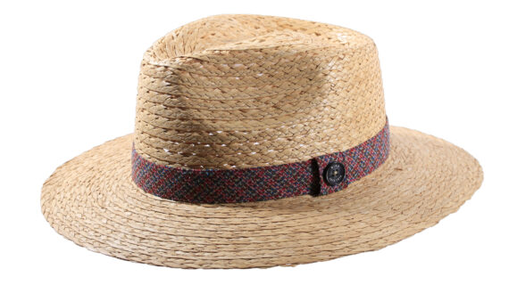 Strohhut Fedora mit luftiger Krone und farbigem Textil-Hutband mit Risa-Knopf|