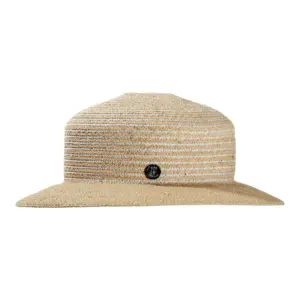 Sommerhut Cloche aus Raffia und Leinen mit gestreifter Krone