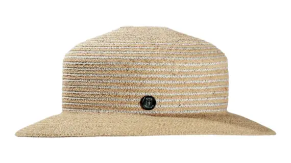 Sommerhut Cloche aus Raffia und Leinen mit gestreifter Krone