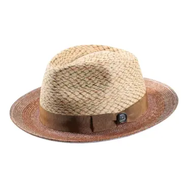 Sommerhut Fedora aus Stroh und Viskose in Bronze mit Risa Knopf|