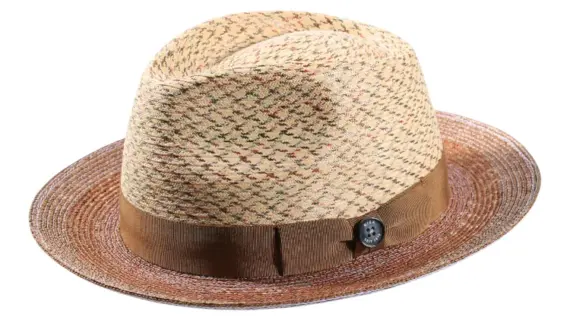 Sommerhut Fedora aus Stroh und Viskose in Bronze mit Risa Knopf|