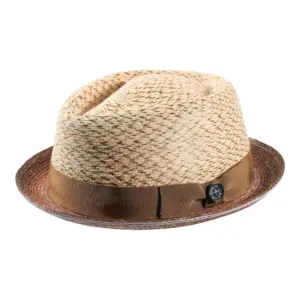 Strohhut Fedora mit luftiger Krone und farbigem Textil-Hutband mit Risa-Knopf
