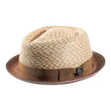 Strohhut Fedora mit luftiger Krone und farbigem Textil-Hutband mit Risa-Knopf