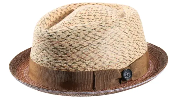Strohhut Fedora mit luftiger Krone und farbigem Textil-Hutband mit Risa-Knopf