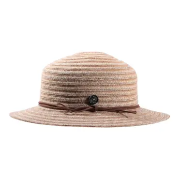 Sommerhut Cloche aus Leinen-Hanf in Hellbeige mit brauner Kordel
