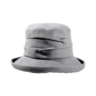 Damen Sommerhut aus 100 % Leinen in Mittelgrau.