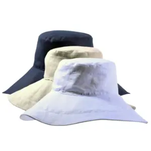 Hellbeige und Marineblau|Damenaufschlaghut aus Leinen in Weiß