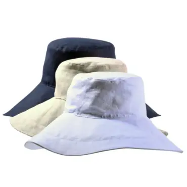 Hellbeige und Marineblau|Damenaufschlaghut aus Leinen in Weiß