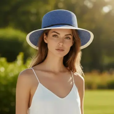 Rollbare Damencloche Bast Royalblau Elfenbein von Risa Schweiz