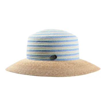 Damenhut mit gestreiftem Kopfteil in Himmelblau und naturfarbener Krempe|