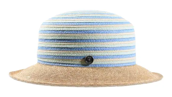 Cloche Pastel Summer Damenhut in Ciel mit Pastellstreifen und Risa-Knopf