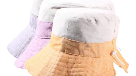 Nougat oder Rot|Sommerlicher Stoffhut aus Leinen und Baumwolle mit breitem Rand in Gelb