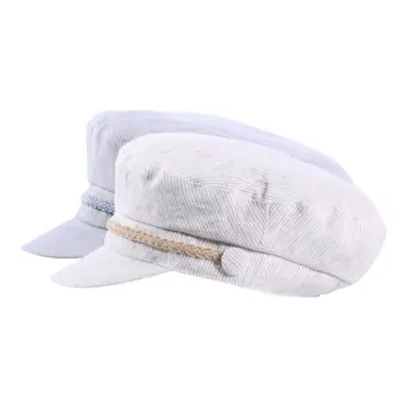 Camaret-Mütze aus gestreiftem Leinen in Camel oder Jeans|Camaret-Mütze aus gestreiftem Leinen in Camel oder Jeans|Camaret-Mütze aus gestreiftem Leinen in Camel oder Jeans|||