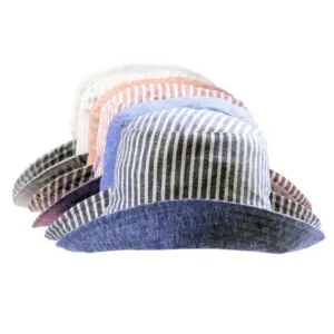 Rot oder Jeansblau|Reversibler Sommerhut aus Leinen in Beige