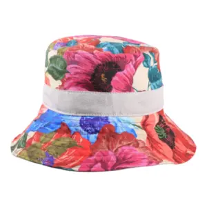 Stoffhut mit Blumenprint und Leinenband in Rot|||Stoffhut mit Blumenprint und Leinenband in Rot