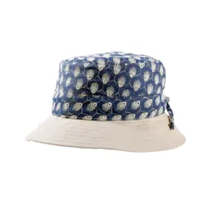 Damen Sommerhut Leinen/Cotton mit besticktem Jeansstoff und cremefarbener Krempe.|Damen Sommerhut Leinen/Cotton mit besticktem Jeansstoff und cremefarbener Krempe.