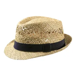 Strohhut Trilby Bowens Natur mit navyblauem Hutband|