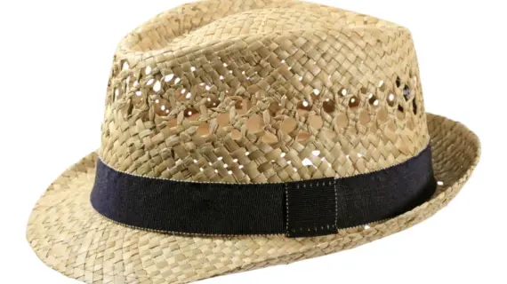Strohhut Trilby Bowens Natur mit navyblauem Hutband|