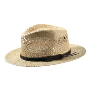 Freizeit Hut Bowens aus Stroh mit braunem Lederband.|