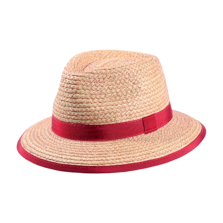 Sommerhut Fedora Raffia mit Rebsband in Fuchsia oder Navy