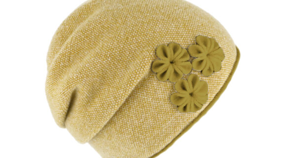 Strickmütze Beanie Wolle melange mit Raffung