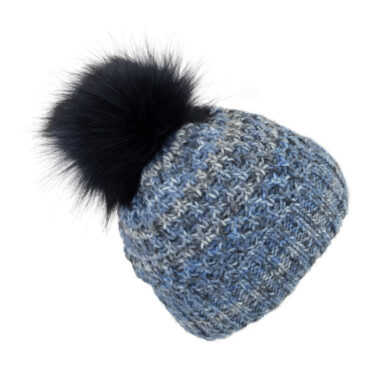 Strickmütze mit Kunstfellbommel und Umschlag melange – hochwertige Kopfbedeckung von Fiebig bei Hut Factory Schweiz