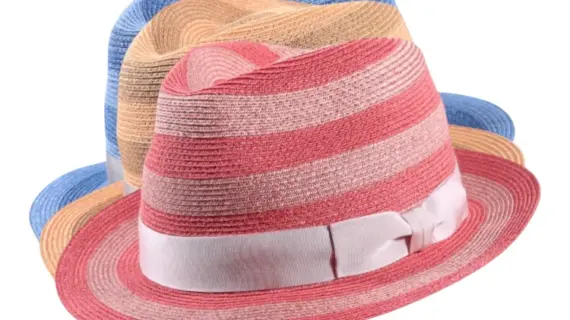 Rosa oder Jeans|Sommerhut Trilby Blockstreifen aus Hanf und Viskose in Camel