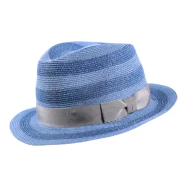 Rosa oder Jeans|Sommerhut Trilby Blockstreifen aus Hanf und Viskose in Camel