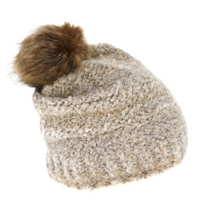 Strickmütze mit Kunstfell Pompon melange – hochwertige Kopfbedeckung von Fiebig bei Hut Factory Schweiz