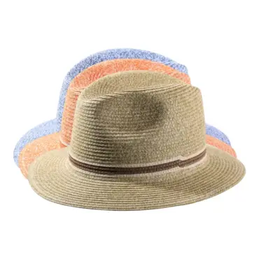 Orange- und Senf-Melange|Sommerhut Fedora Color aus Cellulose in Jeans-