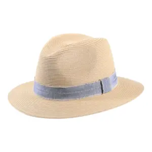 Sommerhut Fedora Viscose Fino in Mittelbeige mit Jeanshutband|