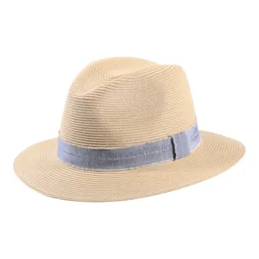Sommerhut Fedora Viscose Fino in Mittelbeige mit Jeanshutband|