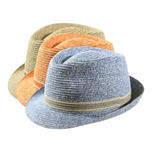 Orange- und Senf-Melange|Trilby Sommerhut aus Viscose Paper in Jeans-