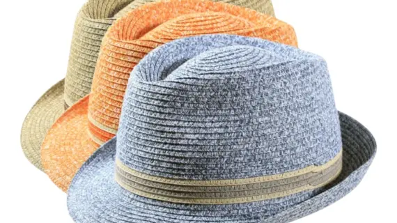 Orange- und Senf-Melange|Trilby Sommerhut aus Viscose Paper in Jeans-